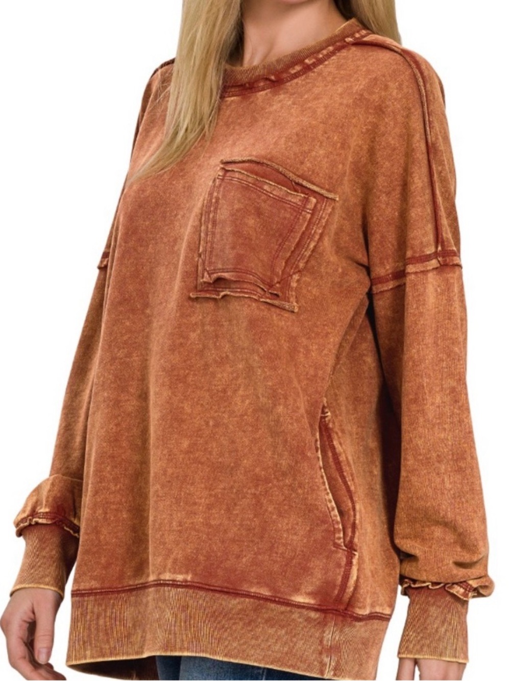 Zenana Outfitters Rust Wide-Leg Lounge Sweatpant and Sweatshirt 2 pcs - Picture 3 of 4